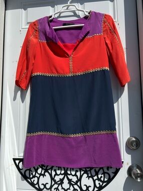 BCBGMaxAzria Colorblock V-Neck Tunic in Red, Navy & Purple